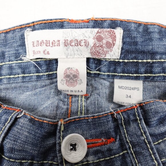 Vintage Laguna Beach Jeans Mens 34 (36x34) Y2K Skull Biker Denim Made in USA - Picture 4 of 12